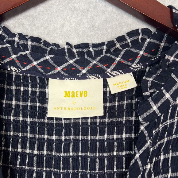 Anthropologie Maeve Navy Blue Sara Smocked Shirt Dress Size Medium - Picture 8 of 9